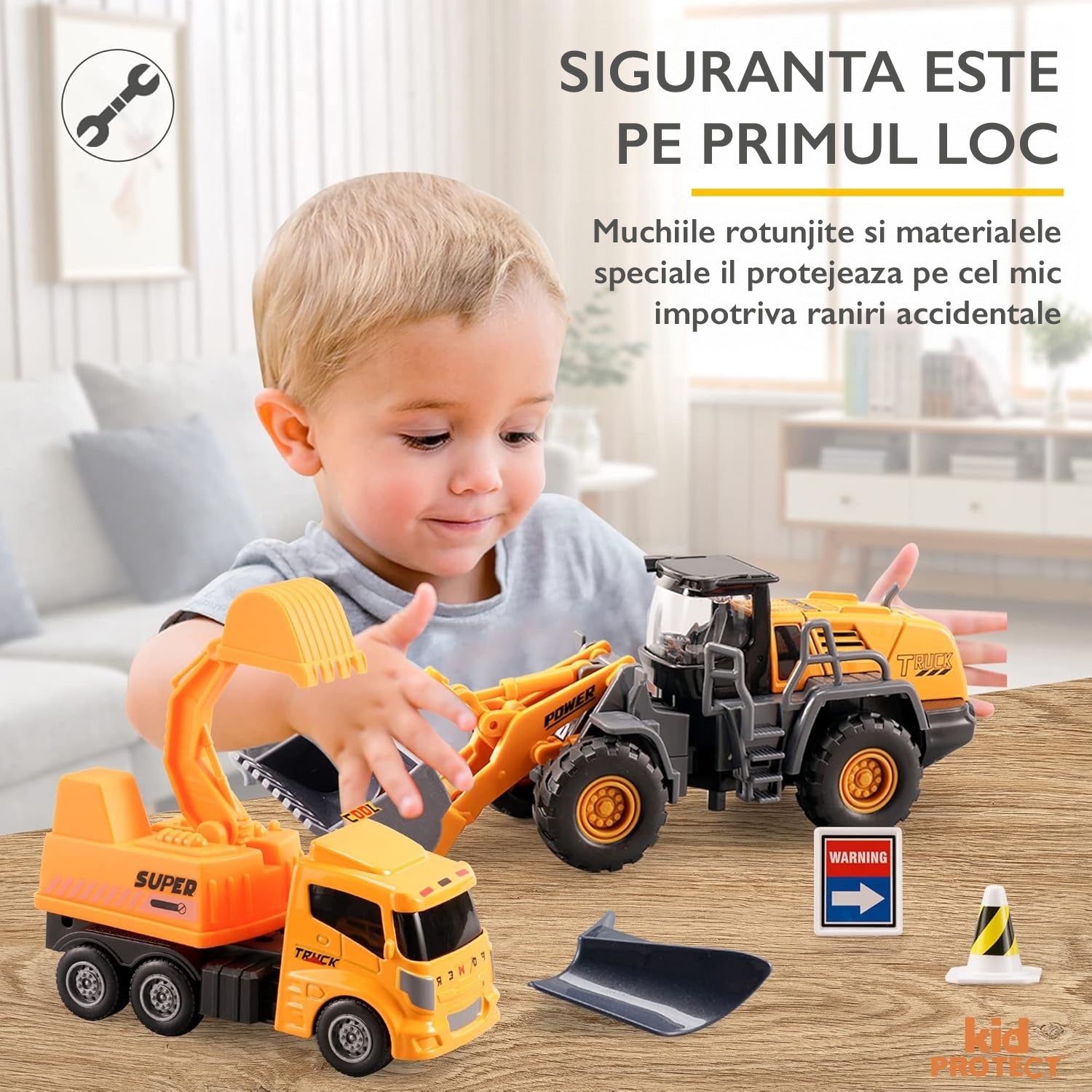 Set De Constructie Copii KidProtect Busy Builders, Galben Set De Constructie Copii KidProtect Busy Builders, Galben